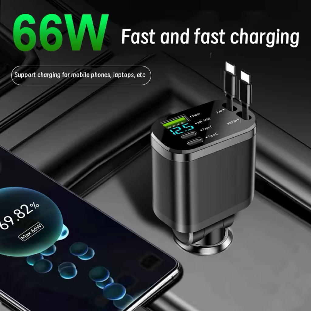 Ultra Fast Charging Five in One USB Car Phone Charger with Intelligent Digital Display and Dual PD Ports for Voltage Display