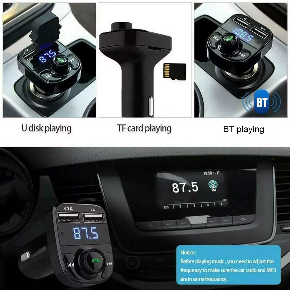 Wireless Bluetooth FM Transmitter & MP3 Player with Hands-Free Calling Radio Receiver Dual USB Charger & Music Stereo Adapter