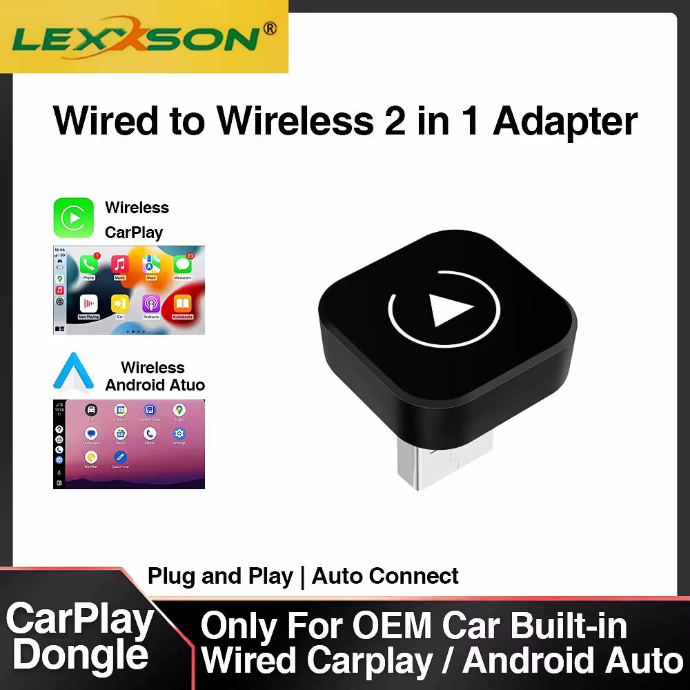 2In1 Wireless Carplay Dongle Wireless Android Auto Adapter AI Smart Box Car Intelligent Systems for Car with Wired Carplay