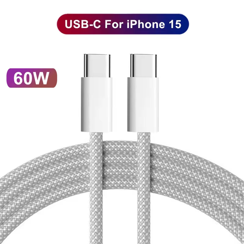 USB C Cable for Apple Iphone 17 16 15 Pro Max PD 60W Fast Charging Cable for Huawei Xiaomi Samsung USB C Data Line Accessories