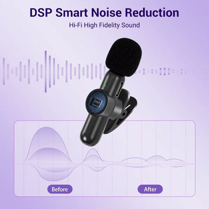 Wireless Lavalier Microphone Mini Portable Smart Noise Reduction Video Recording Microphone for Iphone Android Lapel Mic