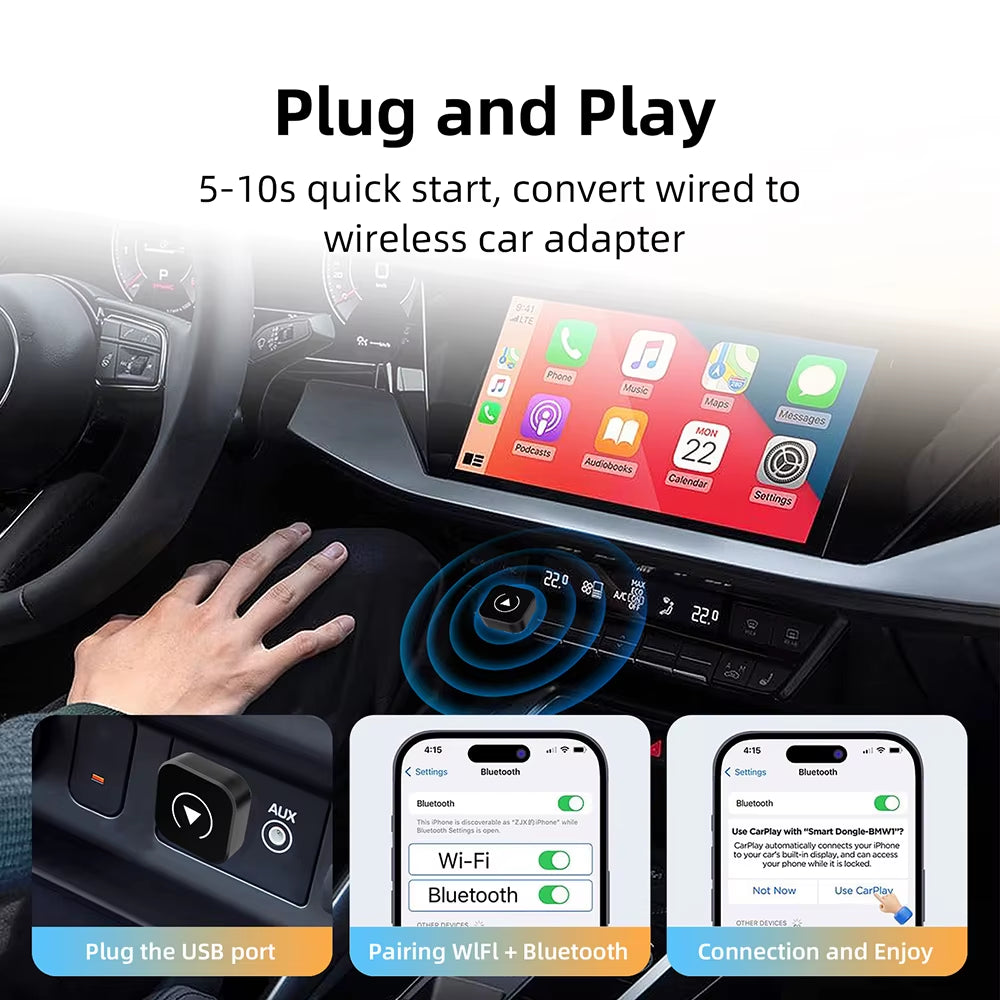 2In1 Wireless Carplay Dongle Wireless Android Auto Adapter AI Smart Box Car Intelligent Systems for Car with Wired Carplay