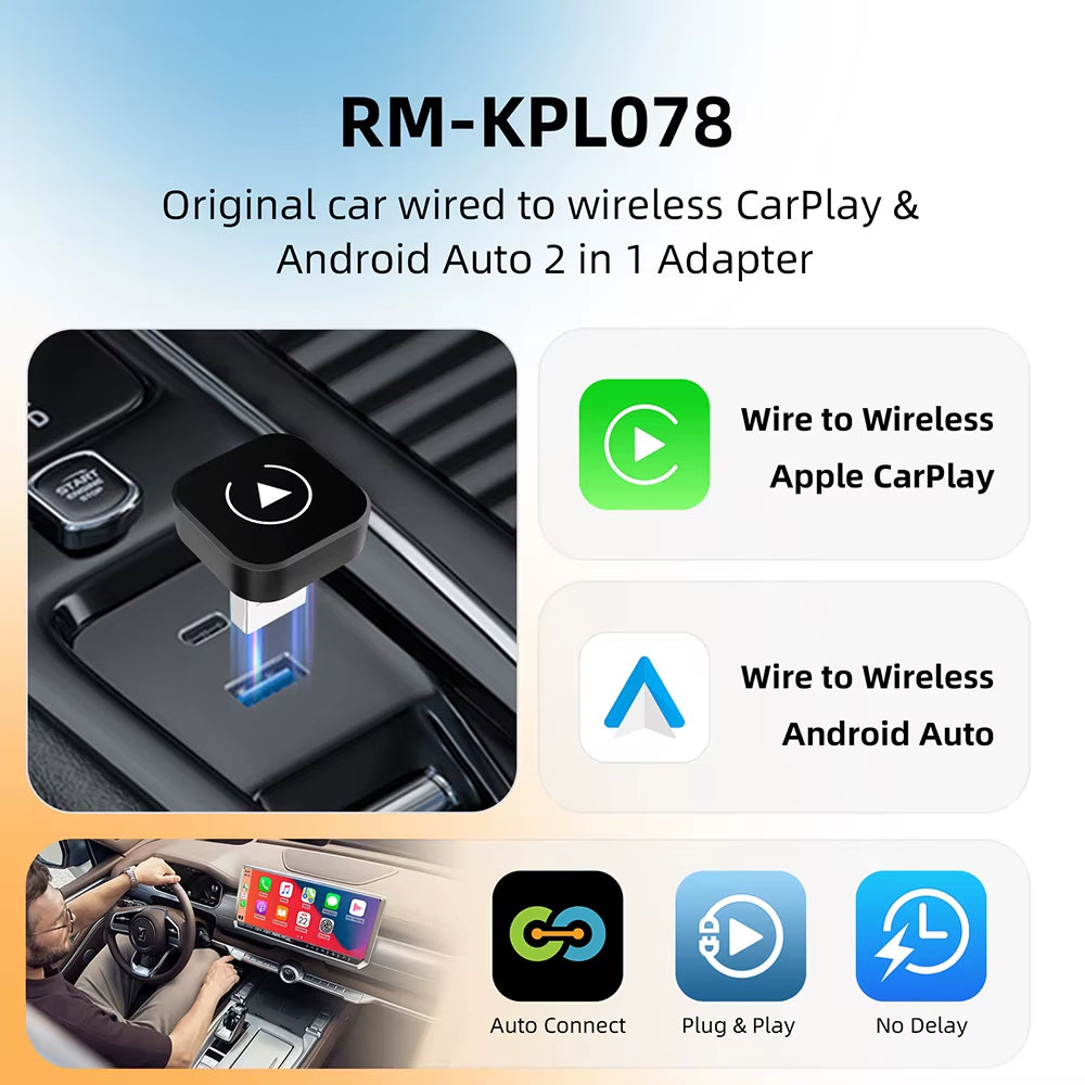 2In1 Wireless Carplay Dongle Wireless Android Auto Adapter AI Smart Box Car Intelligent Systems for Car with Wired Carplay