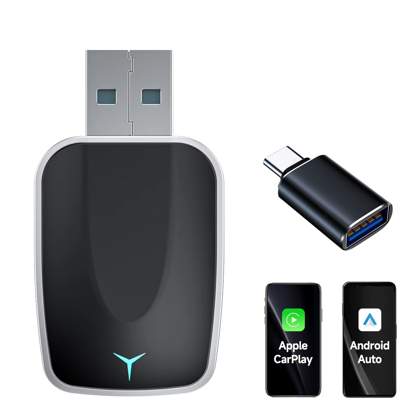 2-In-1 Wired to Wireless Carplay Adapter / Android Auto Wireless Adapter Plug & Play with USB-A & USB-C Cables – Compatible